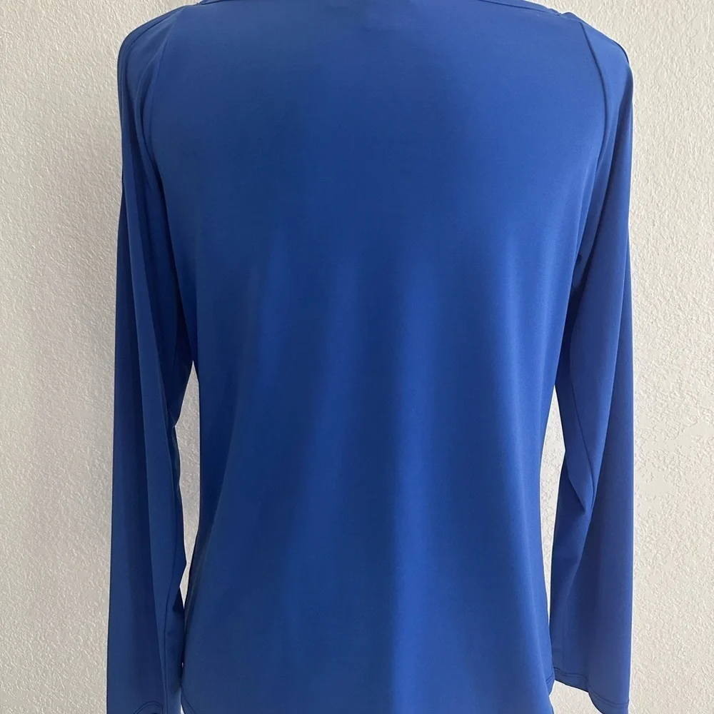 Michael Kors Royal Blue Cold Shoulder Blouse with Gold Shoulder Chain Accents